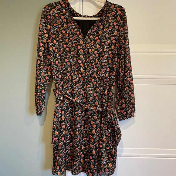 Loft floral print tie waist dress with metallic thread MP - Picture 2 of 4